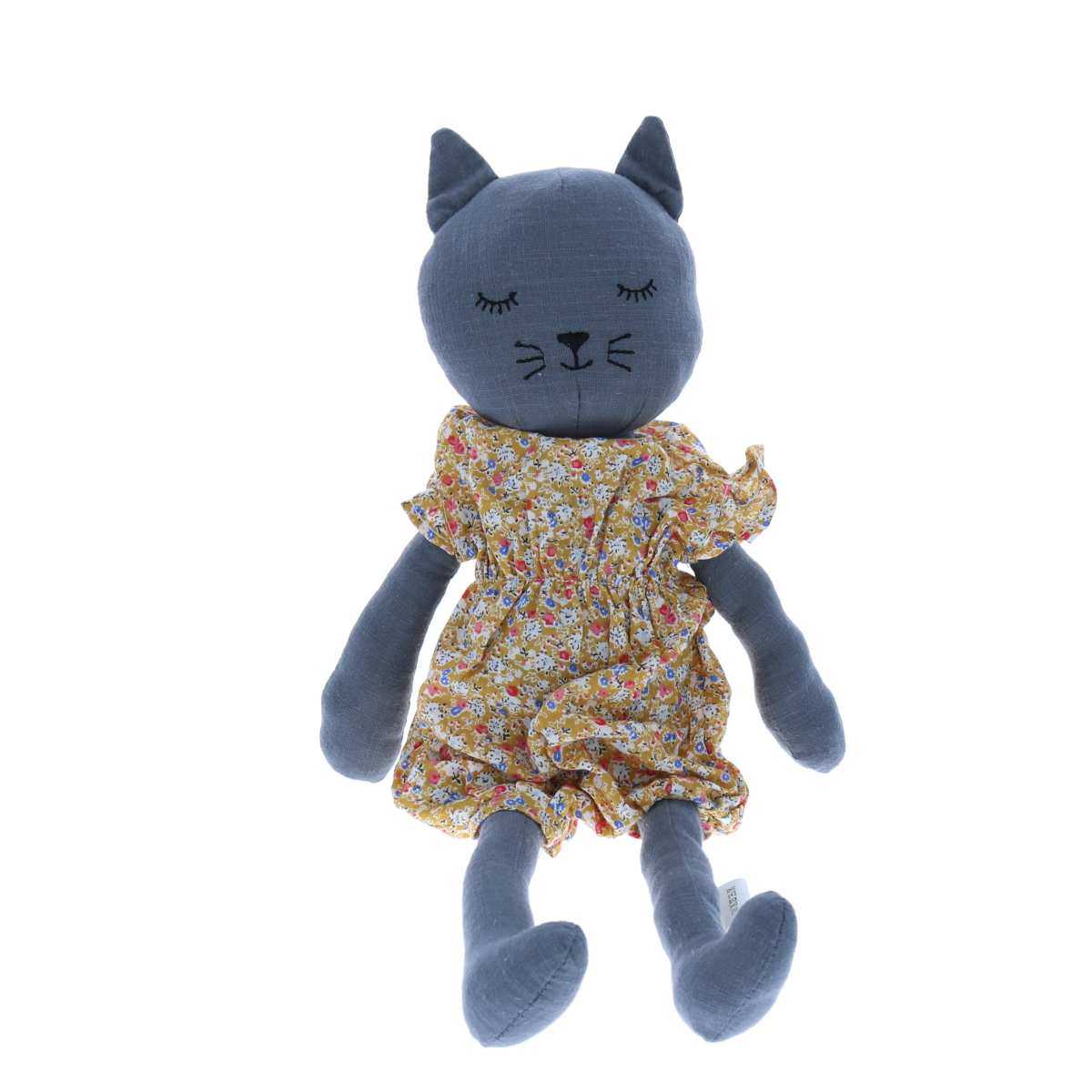 Peluche chat en tissu Minette robe à fleurs Frisette
