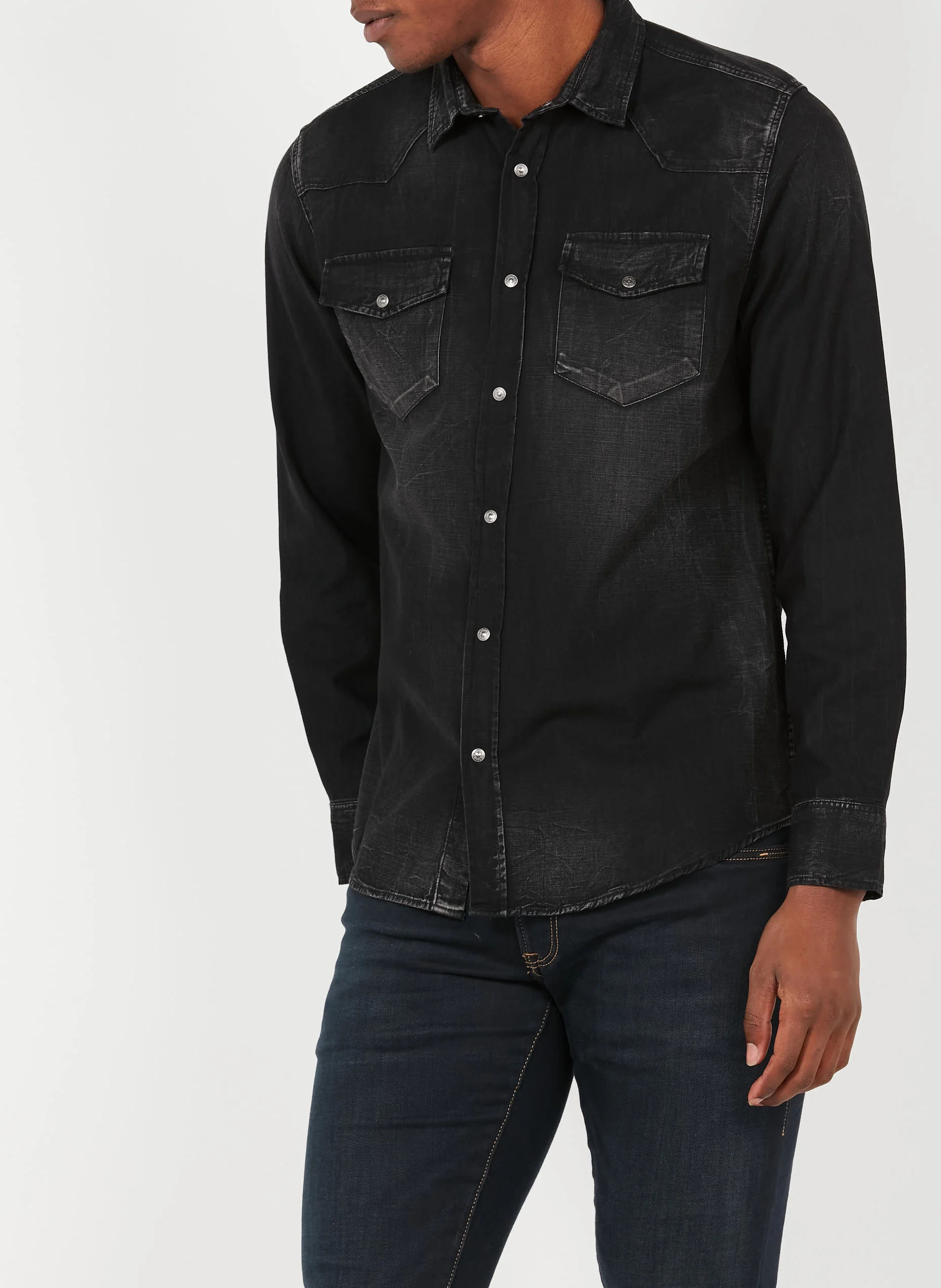JUANITO - Chemise col classique regular-fit en jean | Noir