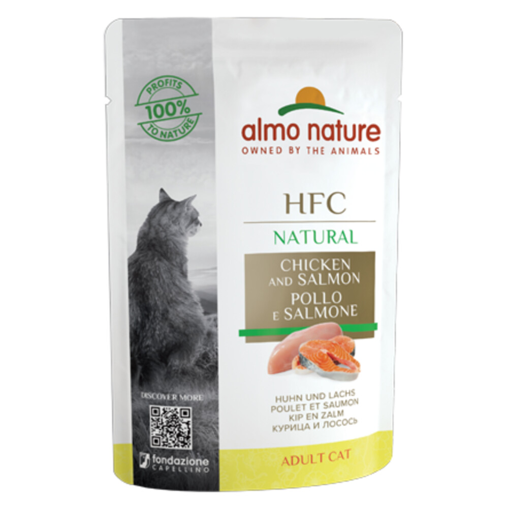 24x Almo Nature HFC Natural Kattenvoer Nat Maaltijdzakje Kip & Zalm55 gr