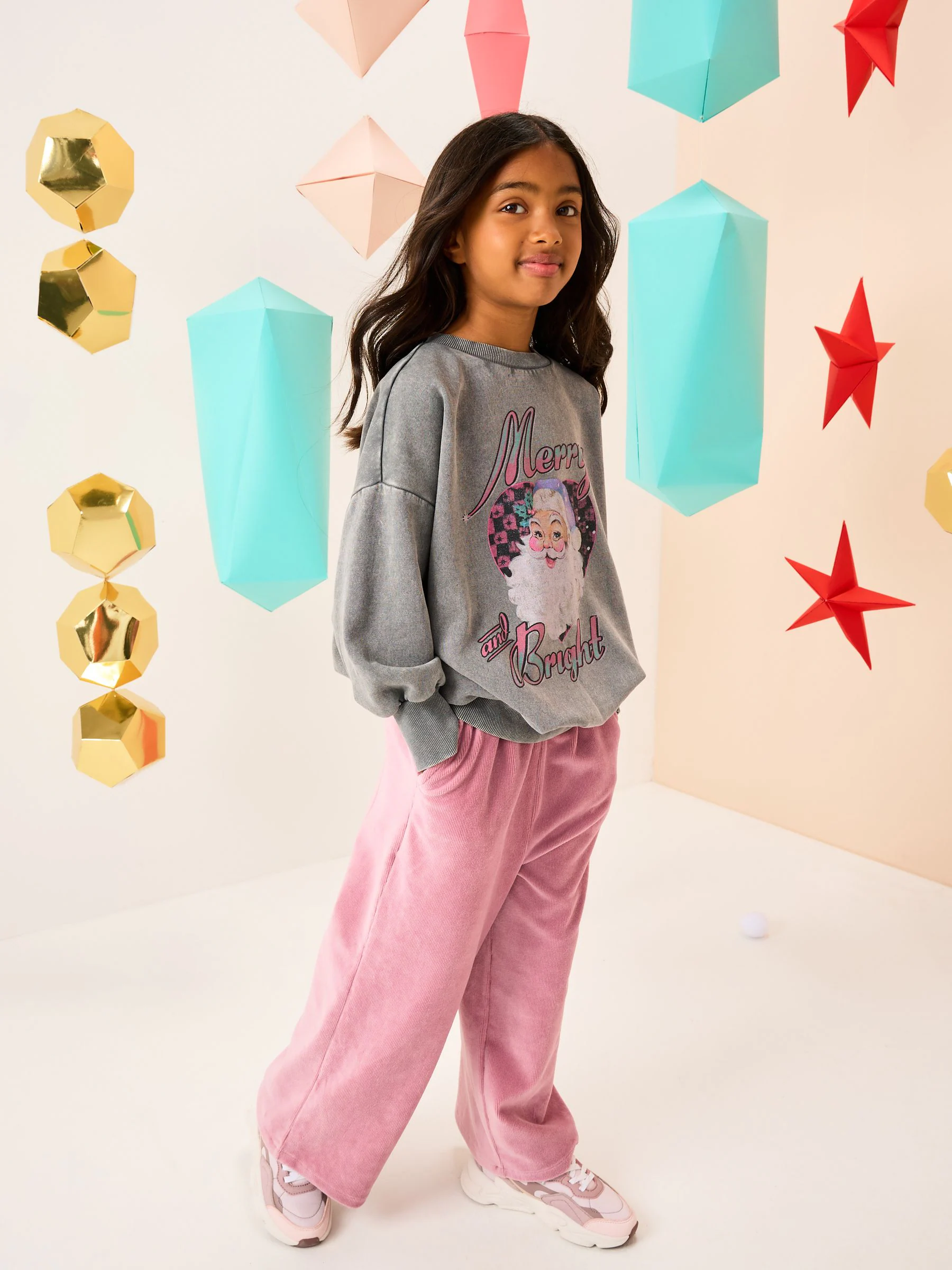 Grey Merry and Bright Washed - Kerstsweatshirt (3-16jaar)