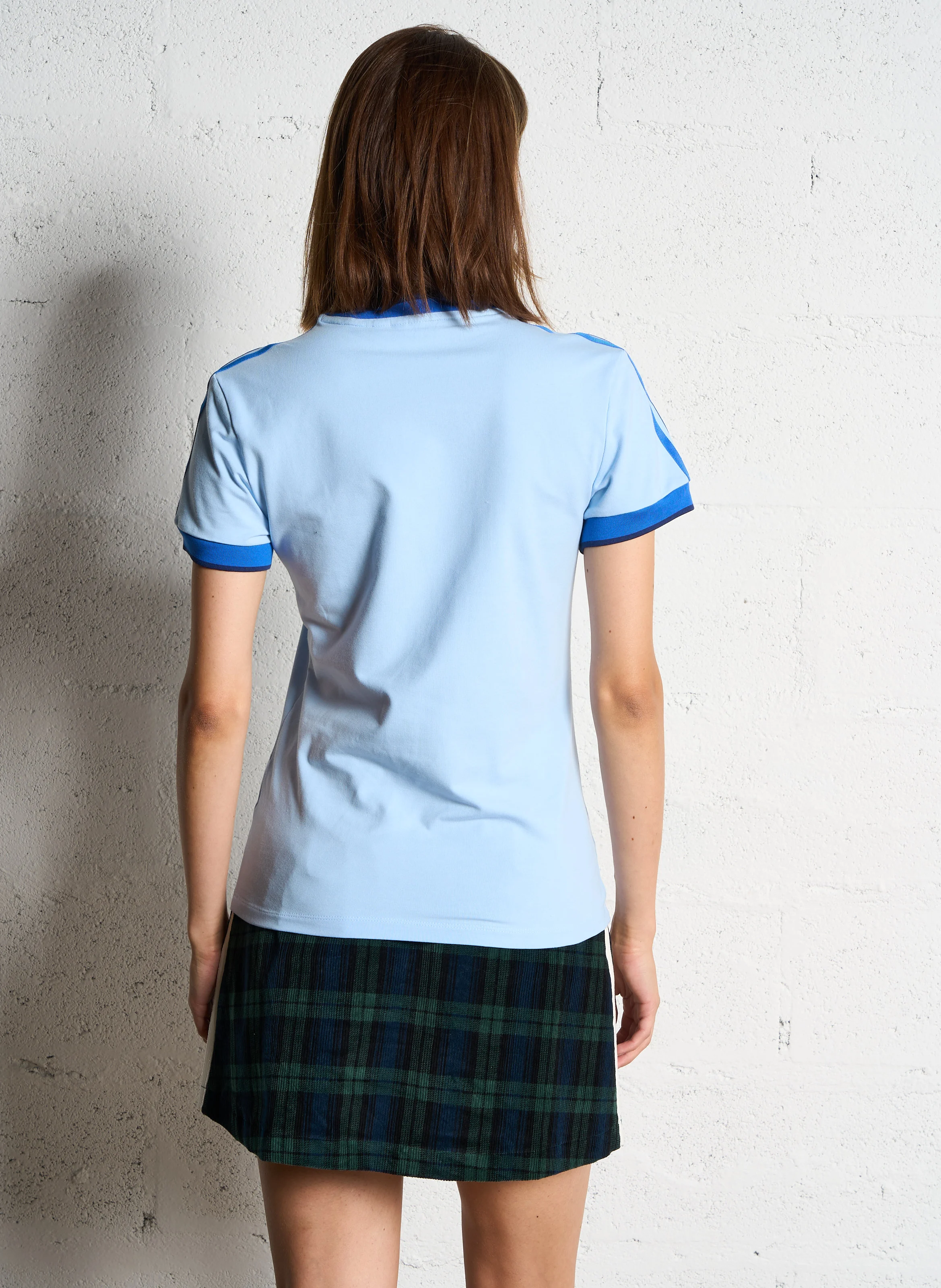 Tee-shirt droit col rond en coton mélangé | Bleu