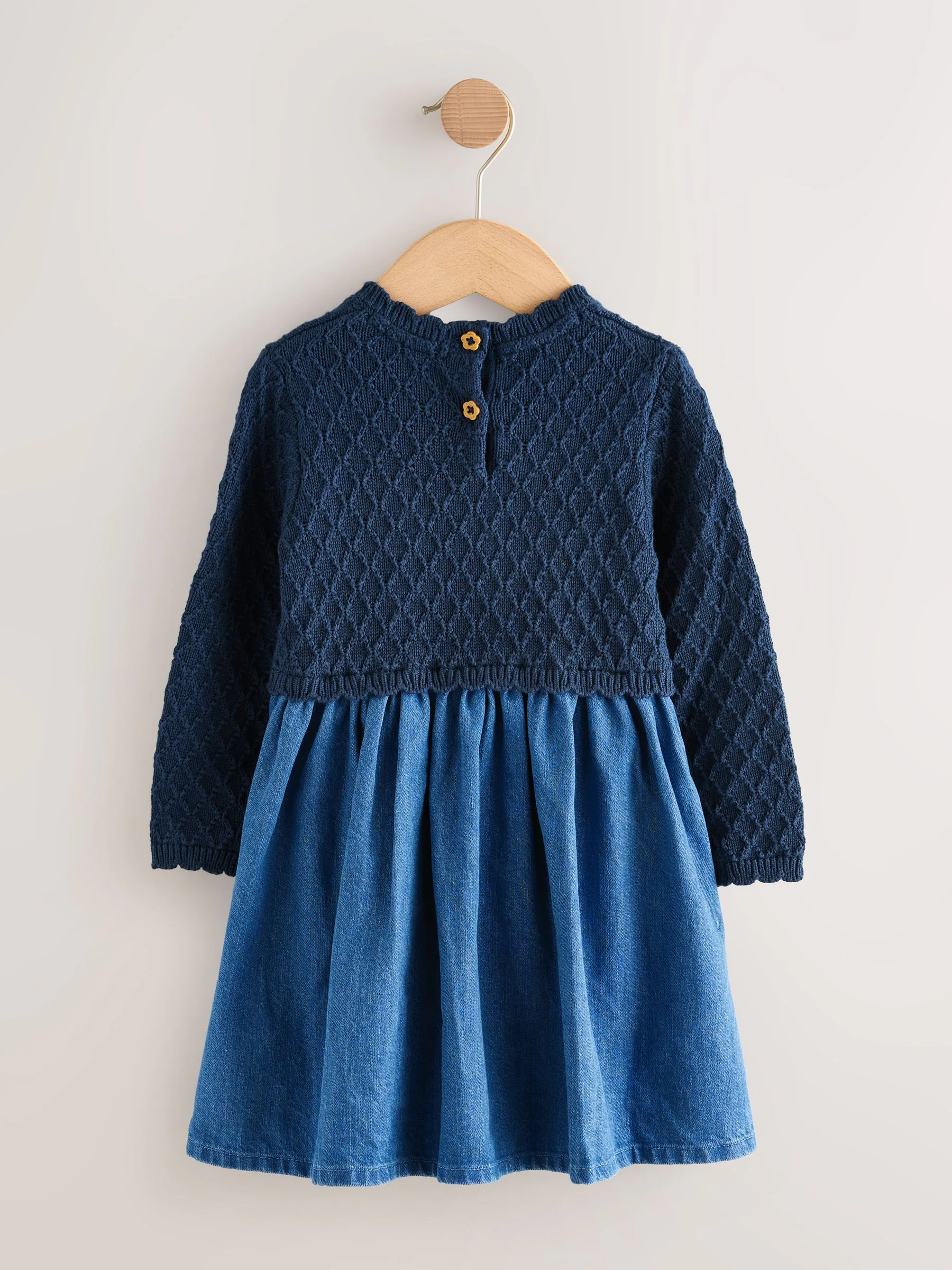Blauw - Gebreide denim jurk (3mnd -7jr)