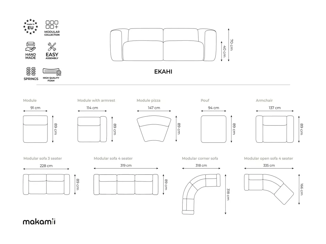 Canapé modulable 4 places gauche en velours - perle - EKAHI