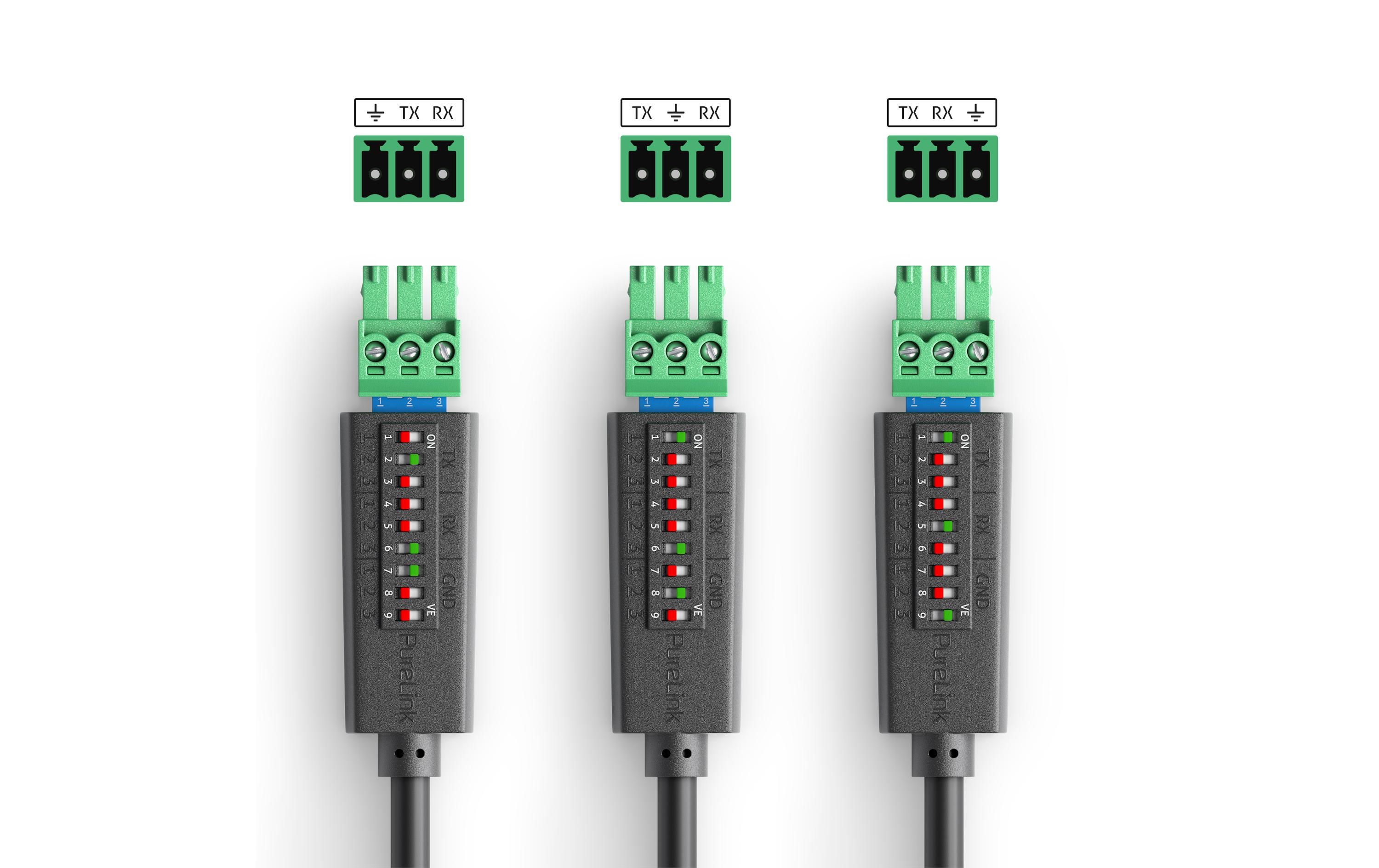Kabel PTM-RS100 RS-232Konfigurierbares RS232 Kabel mit DIP-Switch