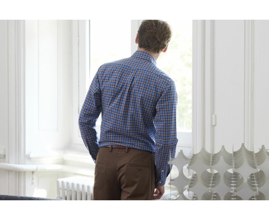 Chemise flanelle Bleue à carreaux navy et camel - FULLER