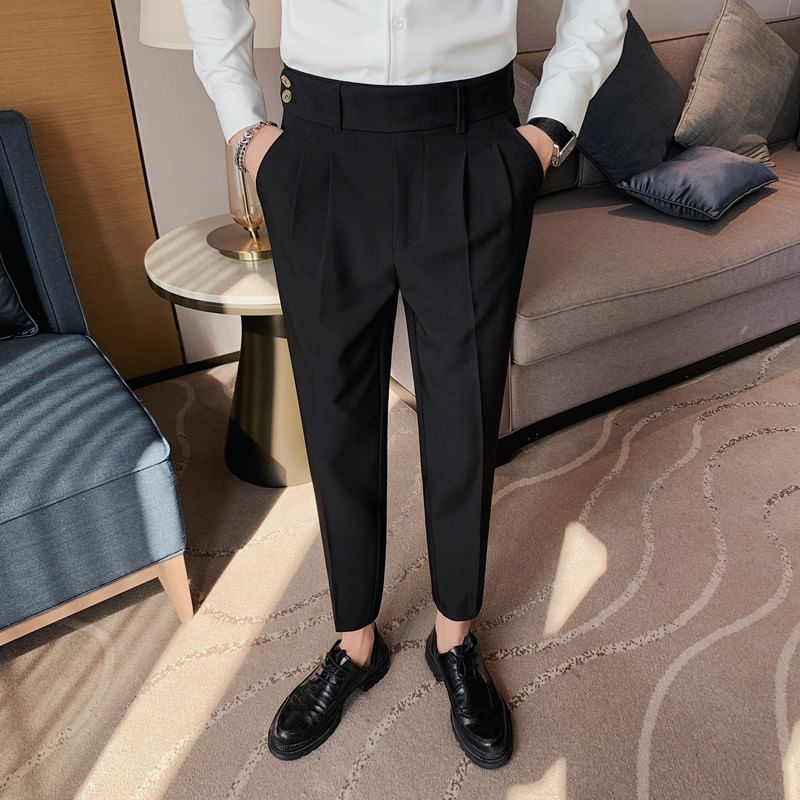 Blueforce - Mid Rise Plain Cropped Tapered Dress Pants