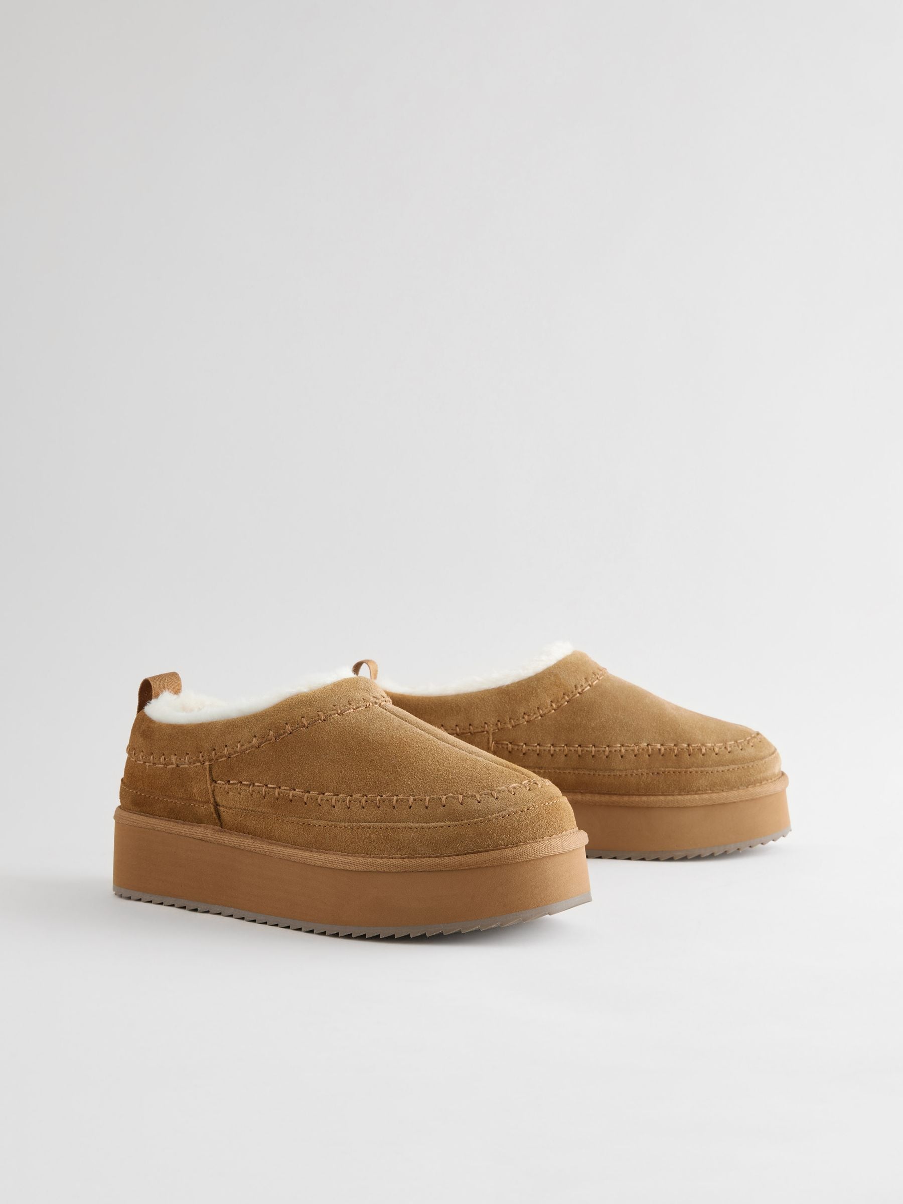 Kastanjebruin - Leather Cosy Borg Lined Slip-On Shoes