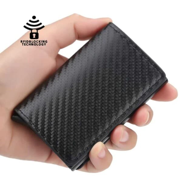 Karbonfiber pop-up-kortholder med RFID-beskyttelse PU Black