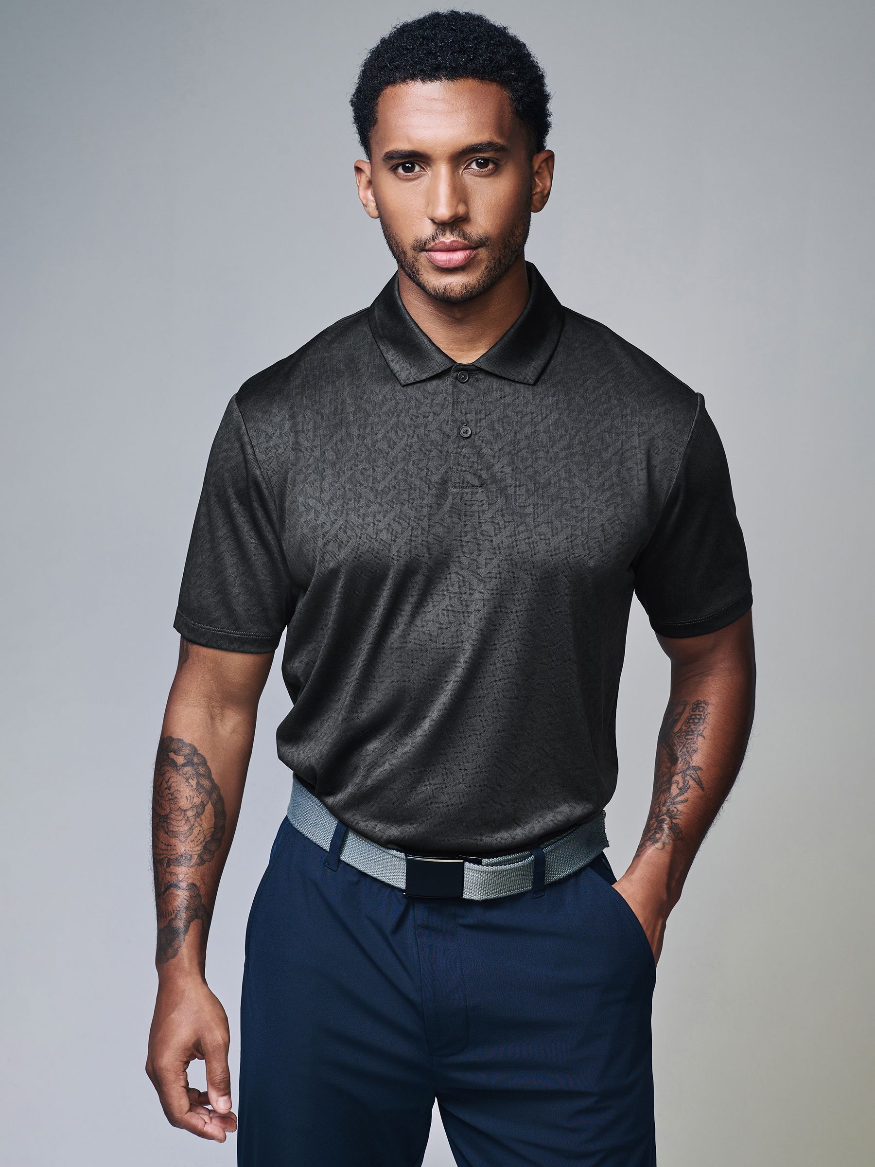 Leisteen grijs - Sportief jacquard golfpoloshirt