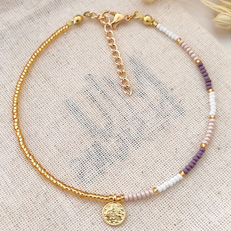 Bracelet de cheville - Laiton plaqué or & perles
