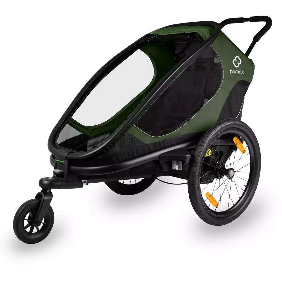 hamax Kinderfahrradanhänger Outback ONE mit Rückenlehnenverstellung GreenBlack