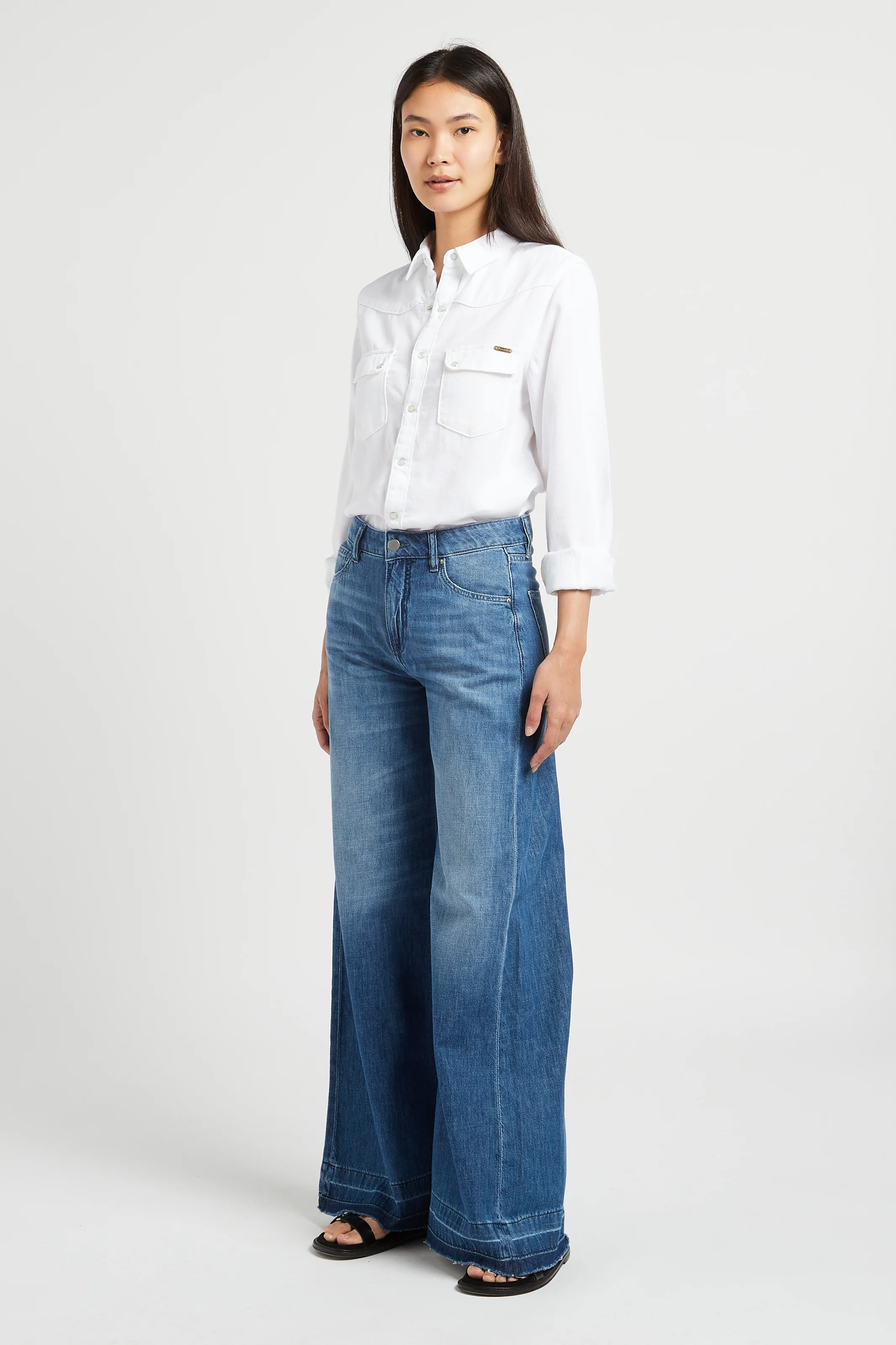 Chemise droite col classique en coton | Blanc