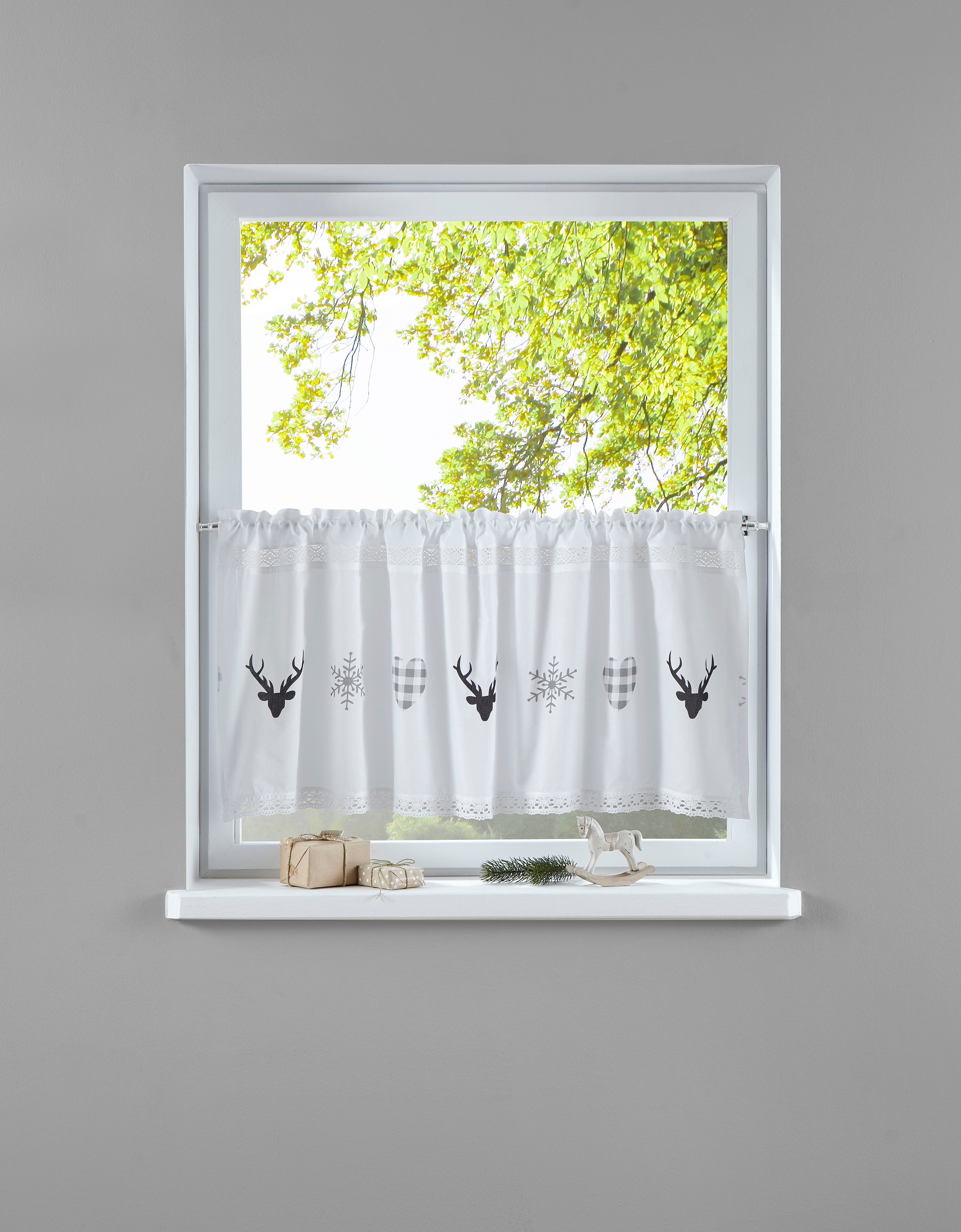 my home Scheibengardine »Xaver« Stangendurchzug 1 Stk. tlg. Halbtransparent, Bedruckt, Baumwolle, weihnachtliches Design