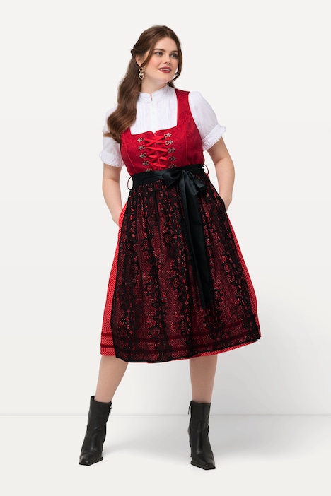 Dirndl, Spitzenschürze, Carree-Ausschnitt, ärmellos