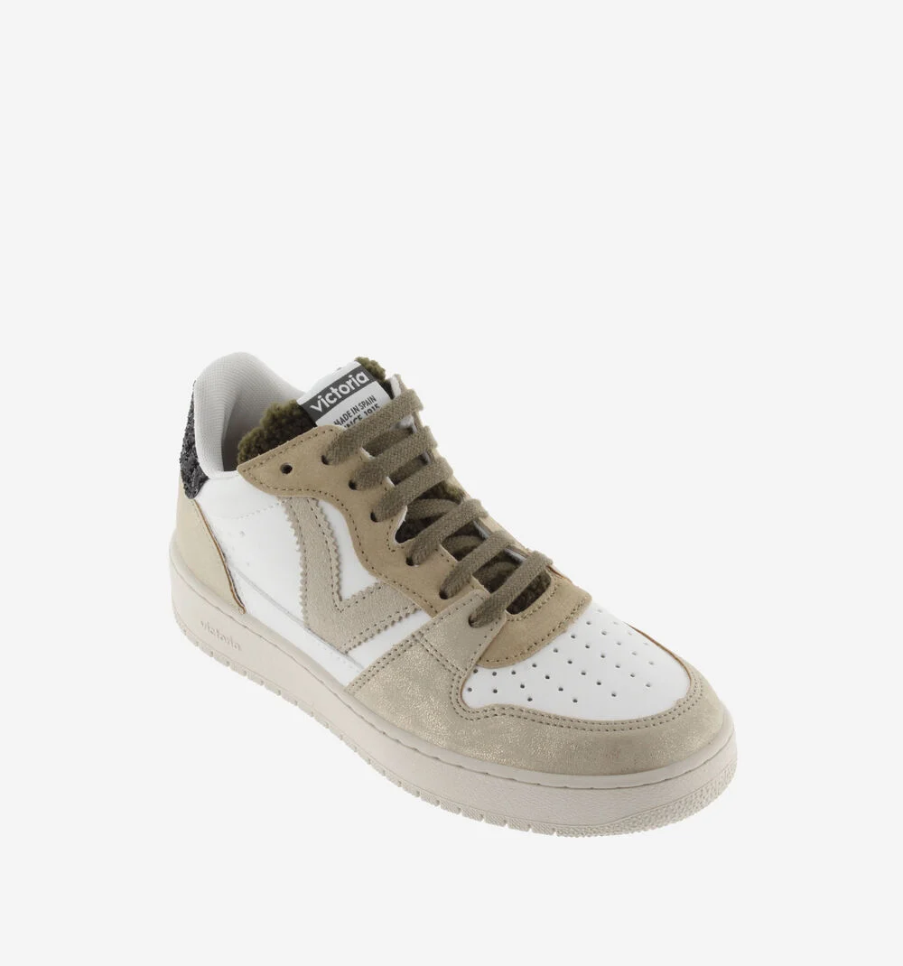 MADRID BOTTINE MÉTAL & PEAU DE MOUTON Baskets pour femmes type bottines avec glitter PLATINO