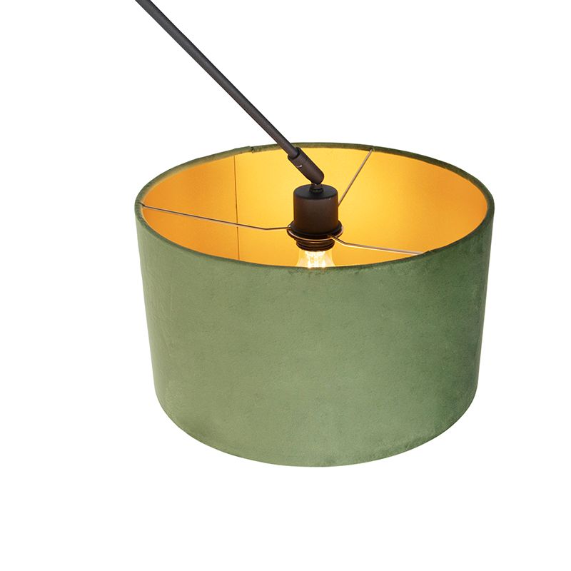 Hanglamp zwart met velours kap groen met goud 35 cm - Blitz