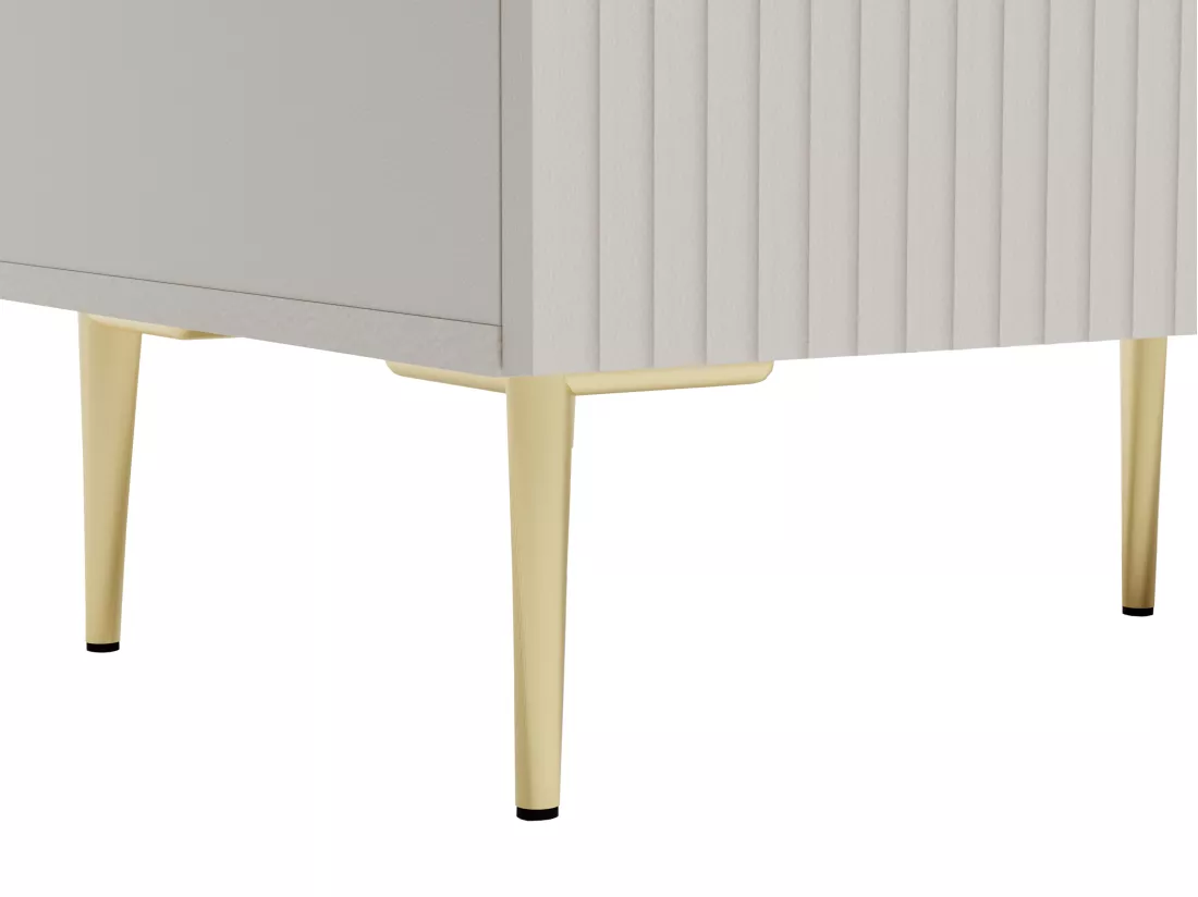 Meuble TV avec 2 portes, 2 tiroirs et 2 niches en MDF et acier - Beige et Doré - YESINIA