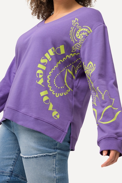Sweatshirt, Paisley, A-Linie, V-Ausschnitt, Langarm