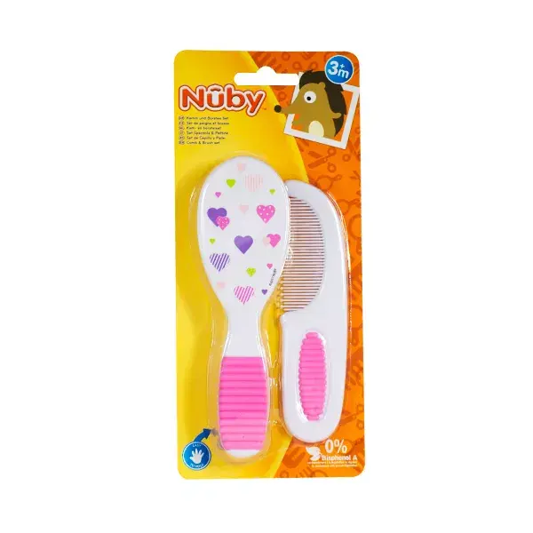 Conjunto de pente e escova Nuby com estampa de barco azul