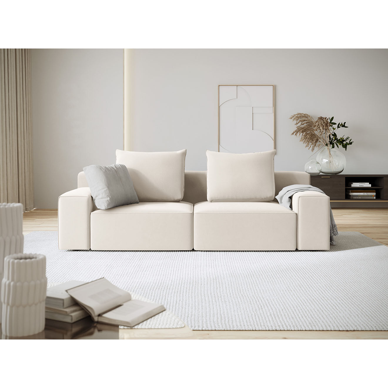 Mazzini Sofas Canapé Velours Ivy 3 Places beige - 210x105x89 cm