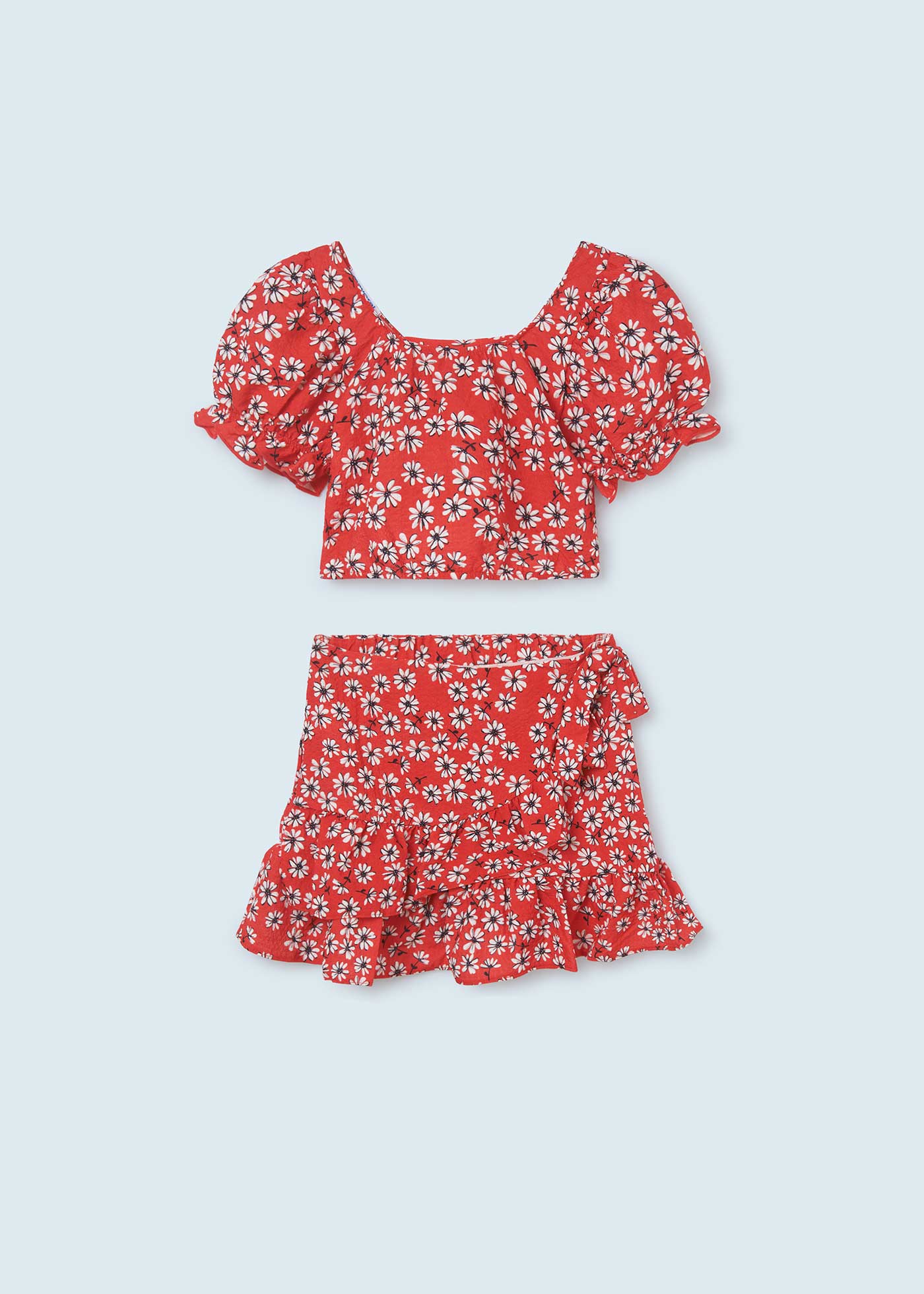 Conjunto estampado de duas peças com blusa e saia para meninas