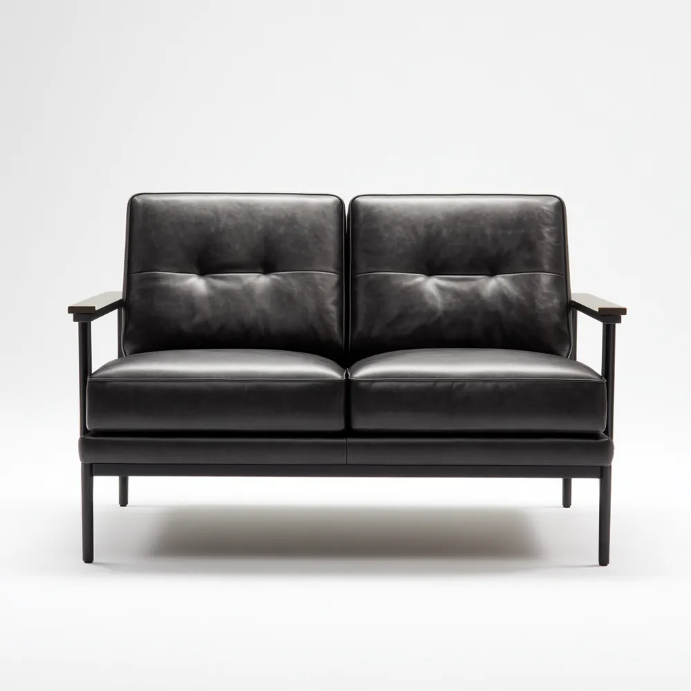 2-Sitzer Ledersofa 130x75x85 cm - Schwarz - Industrieller Stil
