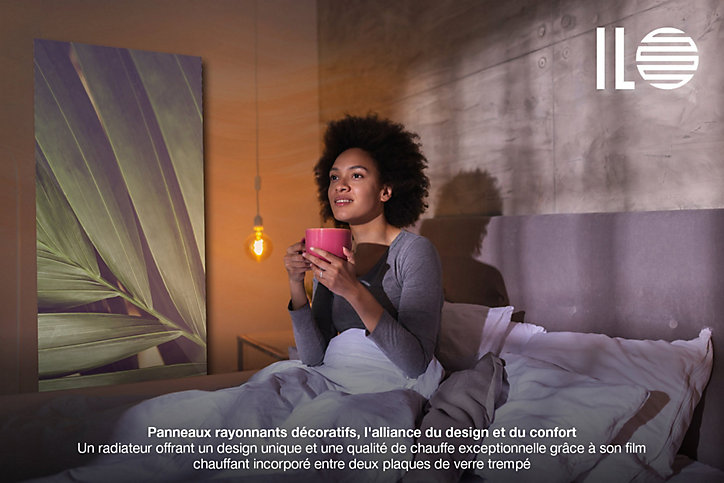 Radiateur électrique à rayonnement avec soufflerie Ilo Fanmix en verre design Feuille de Palmier 1250W