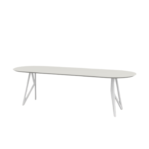Studio HENK tafel Butterfly Plat ovaal - wit frame, HPL Fenix bianco kos 220 x 90 | HPL Fenix Bianco Kos | Verjongde Rand | Frame Wit