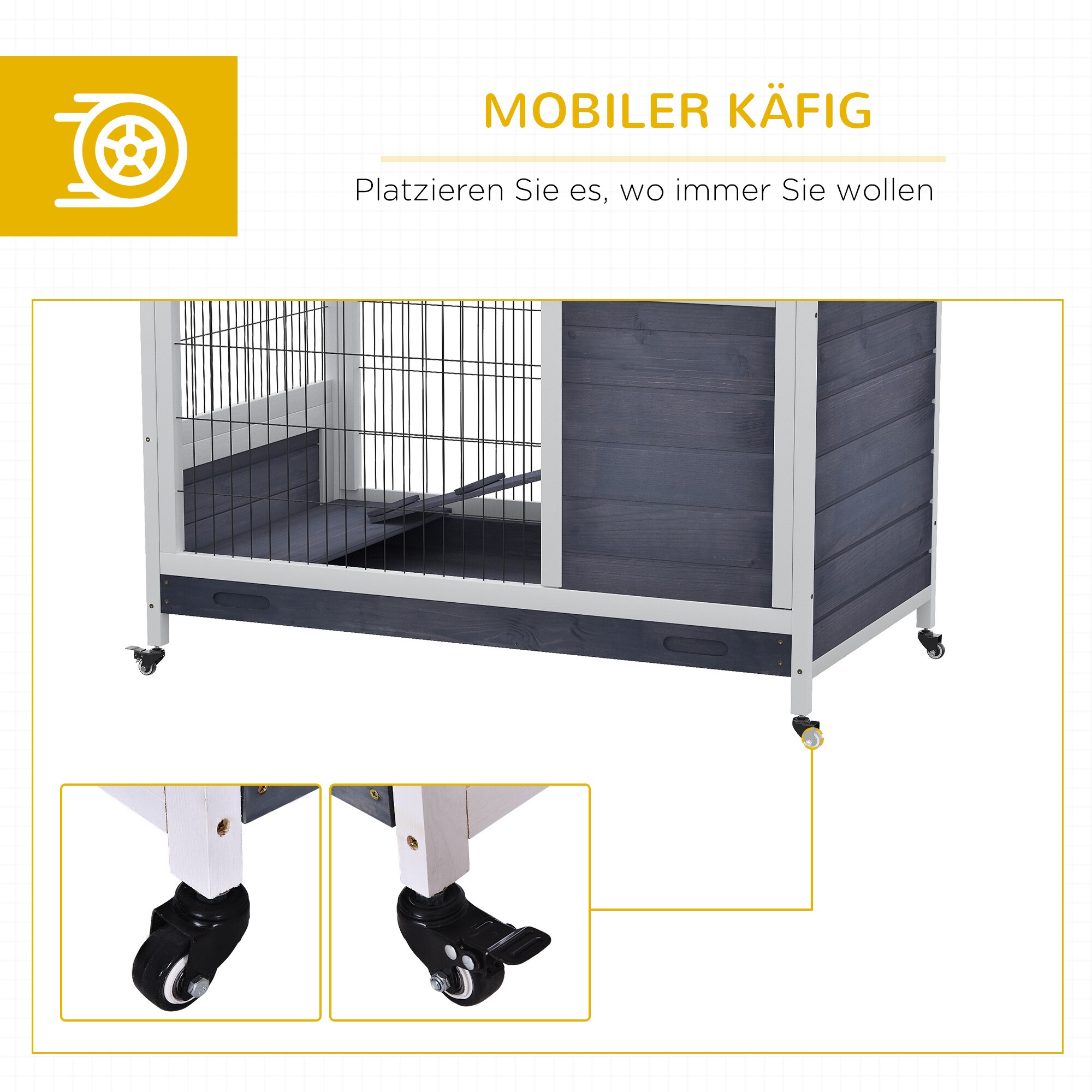 PawHut Kleintierkäfig mit Rädern und 2 Ebenen 90L x 53B x 59H cm