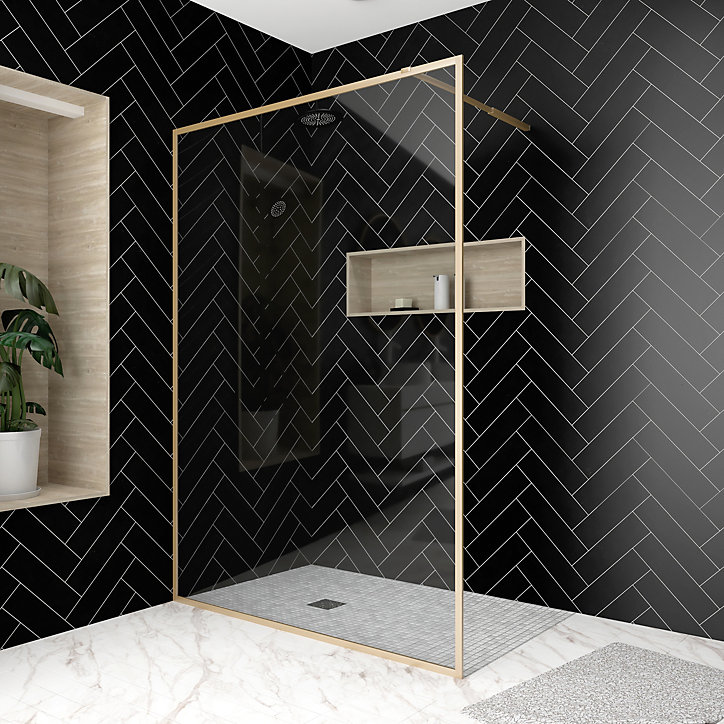 Paroi de douche à l'italienne H.200 x l.140 cm, ép. 6 mm, profilé doré, Galedo Edge