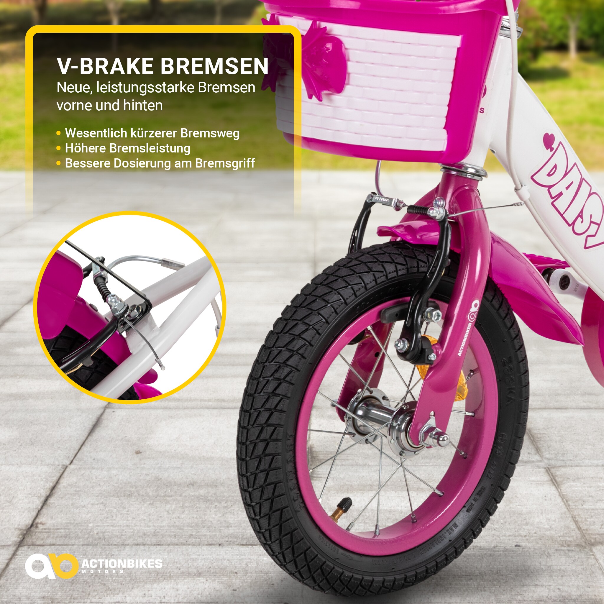 Actionbikes Kinderfahrrad Daisy 12 Zoll, pink, Stützräder, Korb, V-Brake-Bremsen, Antirutschgriffe (East)