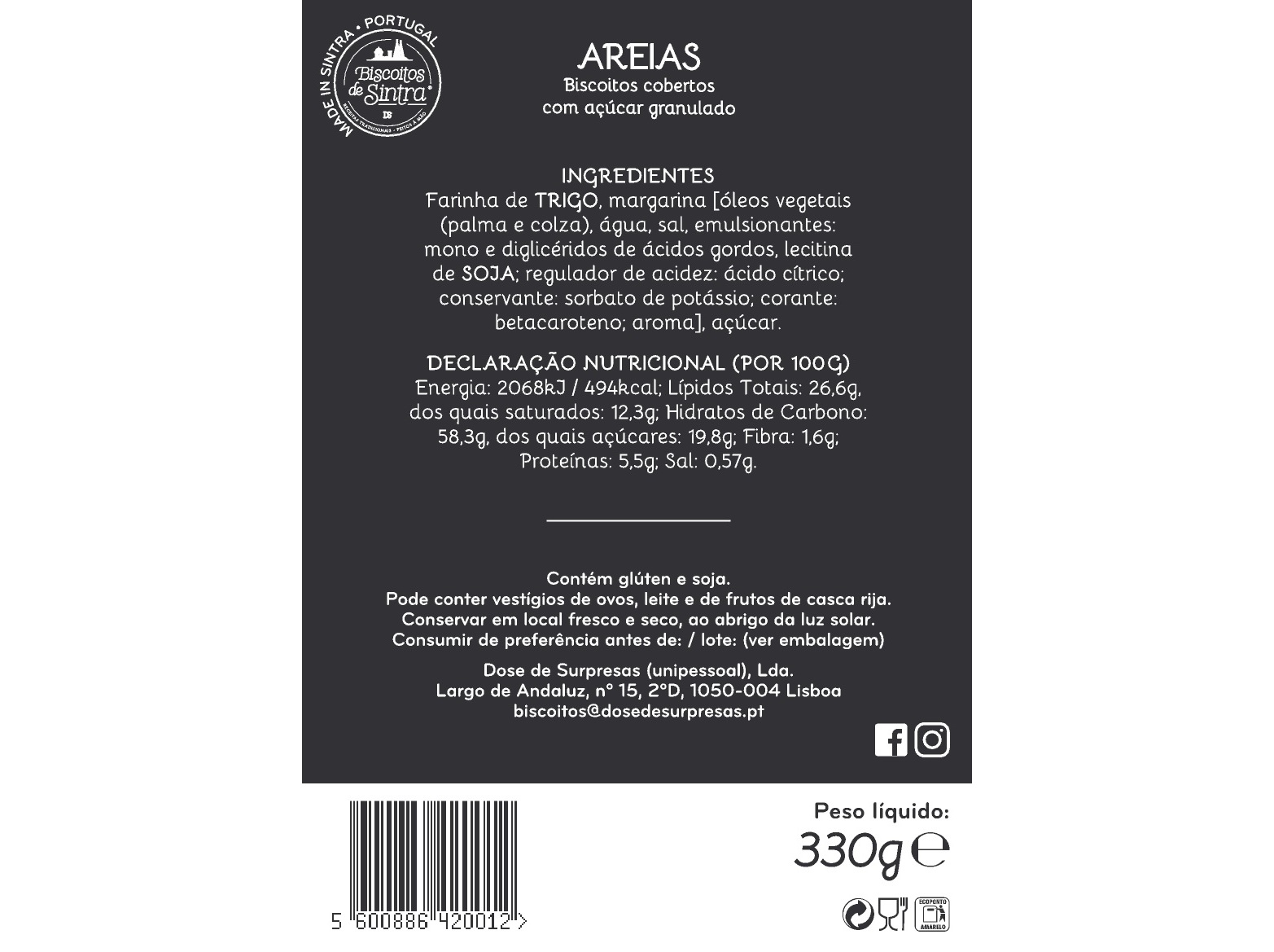AREIAS BISCOITOS DE SINTRA 330GR