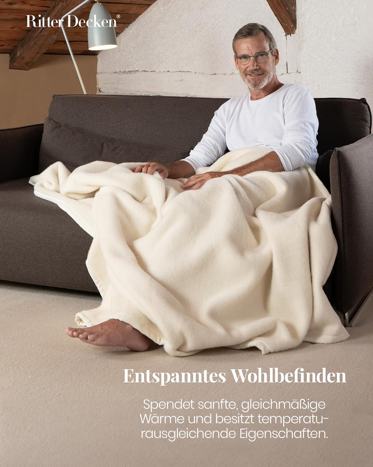 Ritter Decken Perulama Alpaka Decke 100 x 150 cm – Weiß - Hochwertige Naturhaardecke aus 80% Baby-Alpaka & 20% Schurwolle – Made in Germany