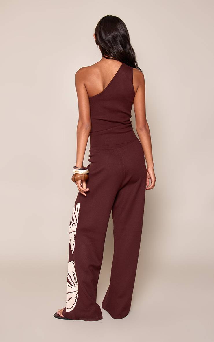 Chocolat Pantalon Large En Maille Compacte À Imprimé Fleuri