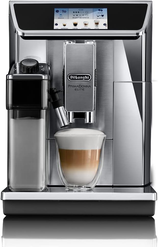 De'Longhi PrimaDonna Elite ECAM 656.75.MS Kaffeevollautomat mit 4,3 Zoll Farbdisplay automatischer Milchschaum 2 Tassen Funktion 1350W großer 2 L Wassertank Coffee Link App silber