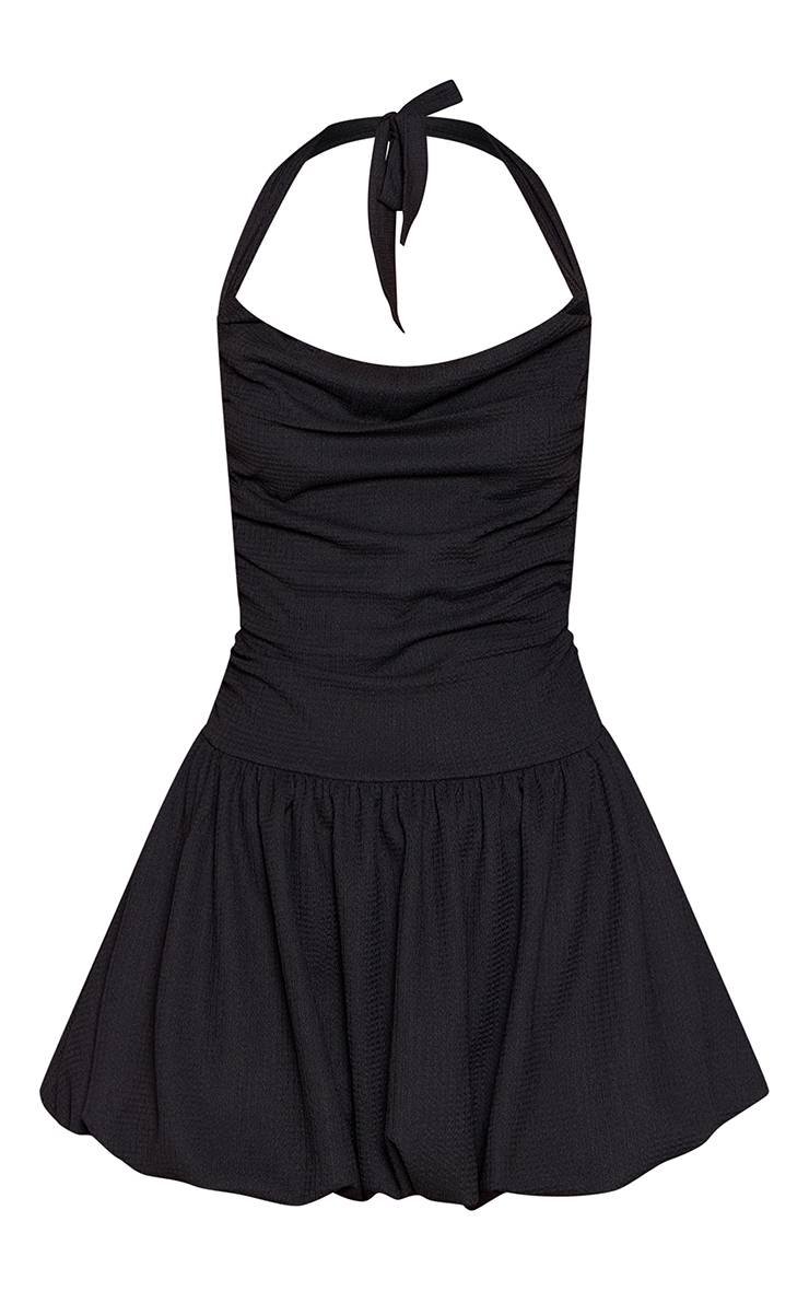 Noir Robe Mini Bouffante Dos Nu Bandeau Texturée