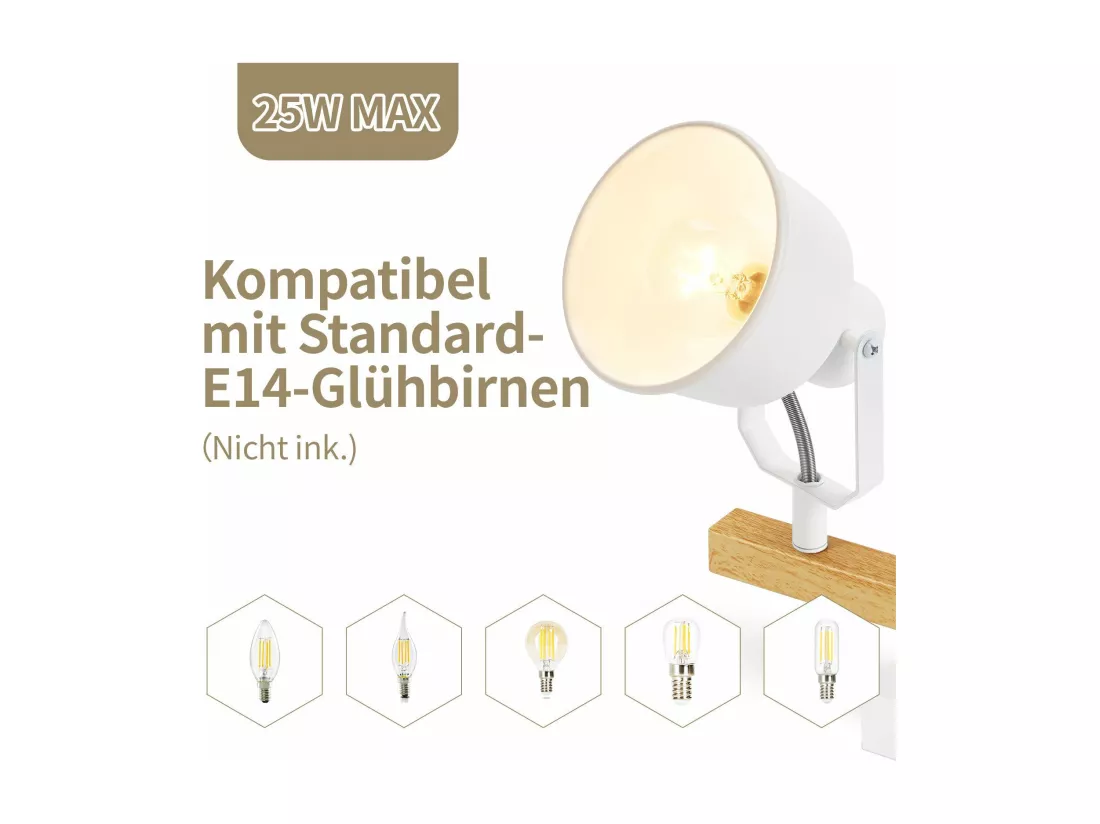 NETTLIFE Spot de Plafond 3 Flammes Orientable à 350° Vintage E14 de conception de haute qualité en bois veiné