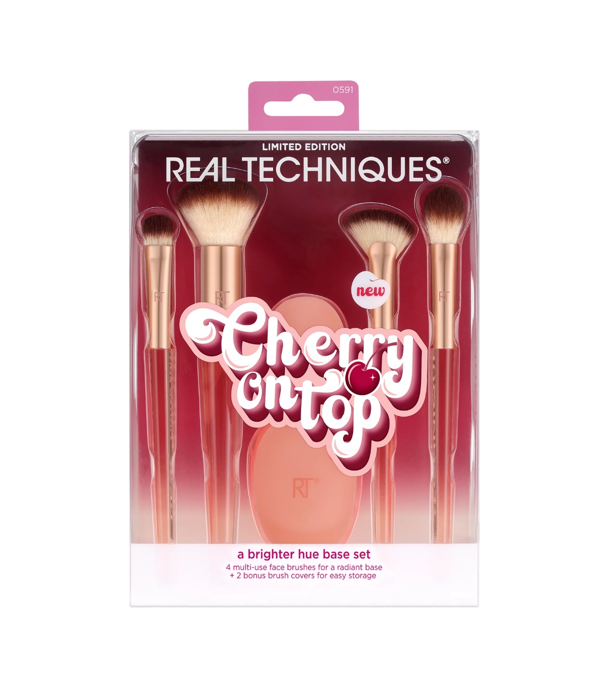 Real Techniques - *Cherry On top* - Conjunto de 4 pincéis + 2 capas de silicone