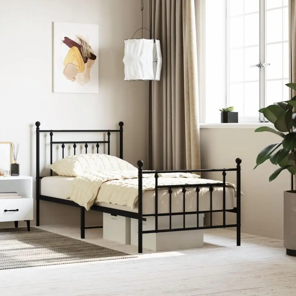 vidaXL - Bed frame met hoofd- en voeteneinde - Zwart - Metaal - 90x190 cm