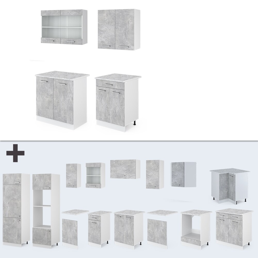 VICCO Küchenzeile SINGLE Einbauküche 140 cm Küche Beton R-LINE