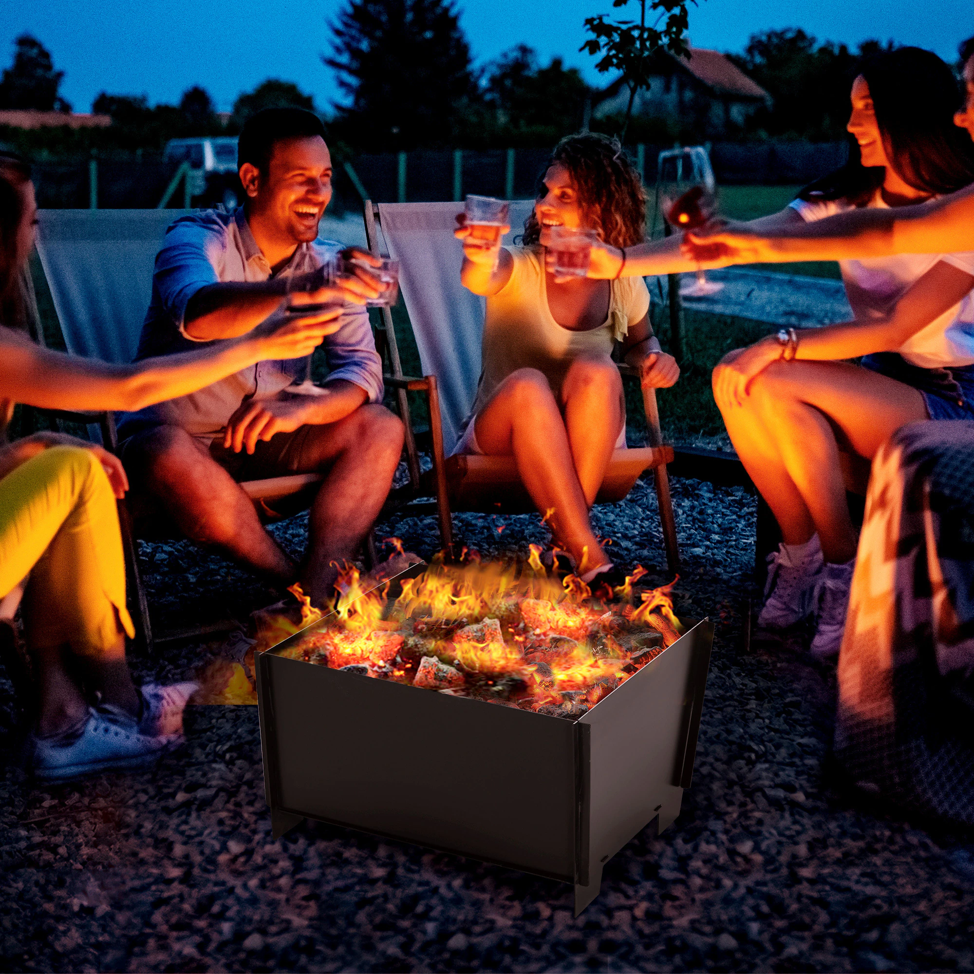 Outsunny Feuerschale mit Standfüßen schwarz 50L x 50B x 30H cm