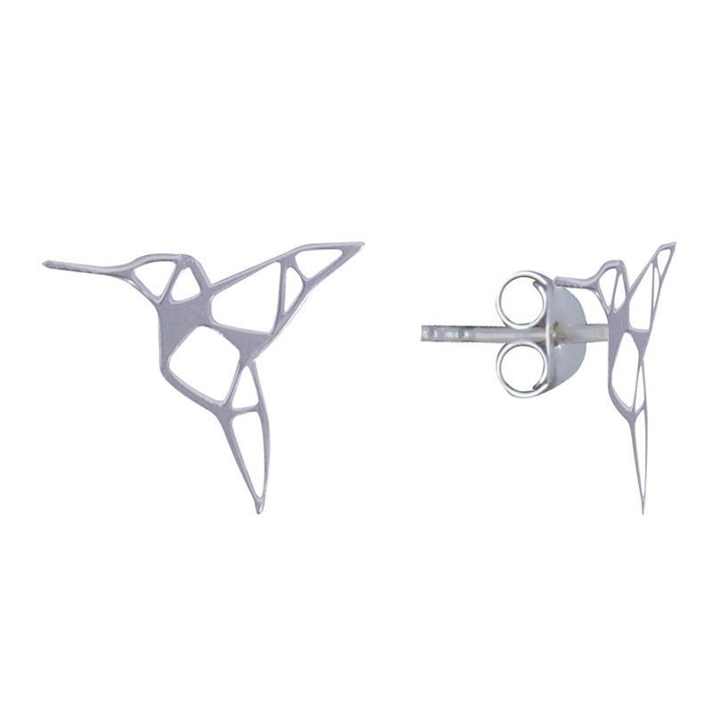 Boucles d'Oreilles Clous Argent Colibri Ajouré