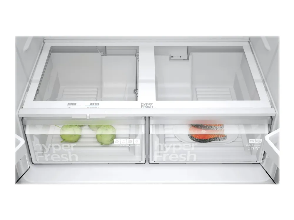 Siemens iQ300 KF96NVPEA - Køleskab/fryser - side-by-side - bredde: 91 cm - dybde: 73.1 cm - højde: 183 cm - 605 liter - Klasse E - rustfrit stål