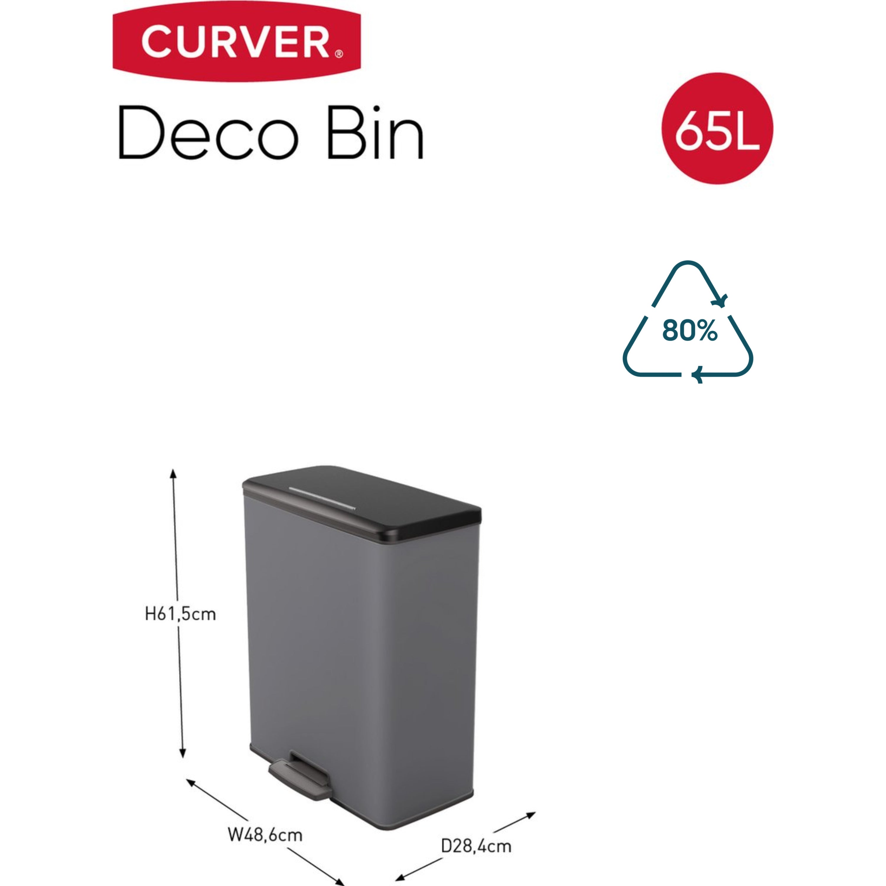 Curver Decobin Duo Prullenbak - 26L+26L - Rechthoekig - Cool Grey