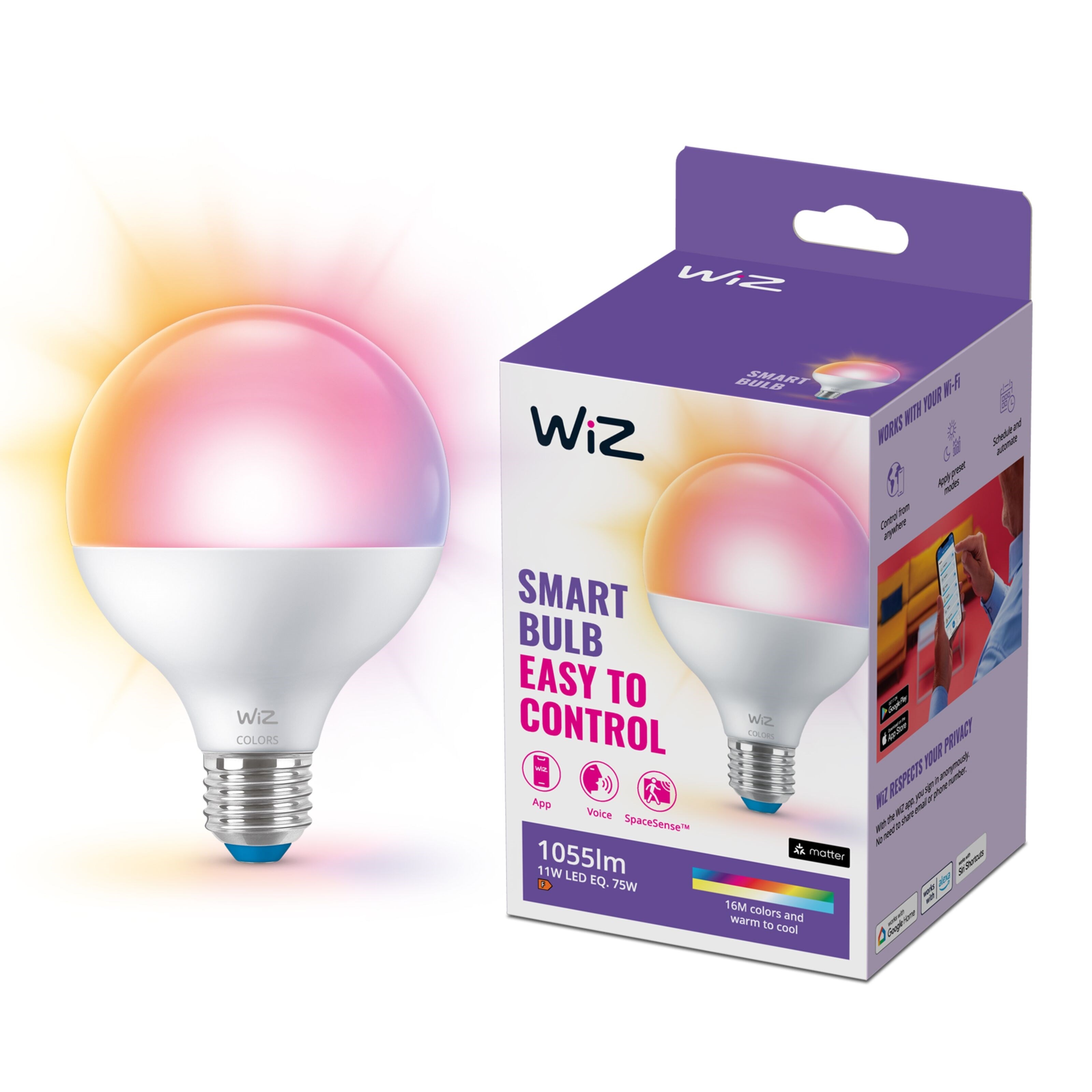 WiZ Color G95 Smart LED-pære E27 1055 lm