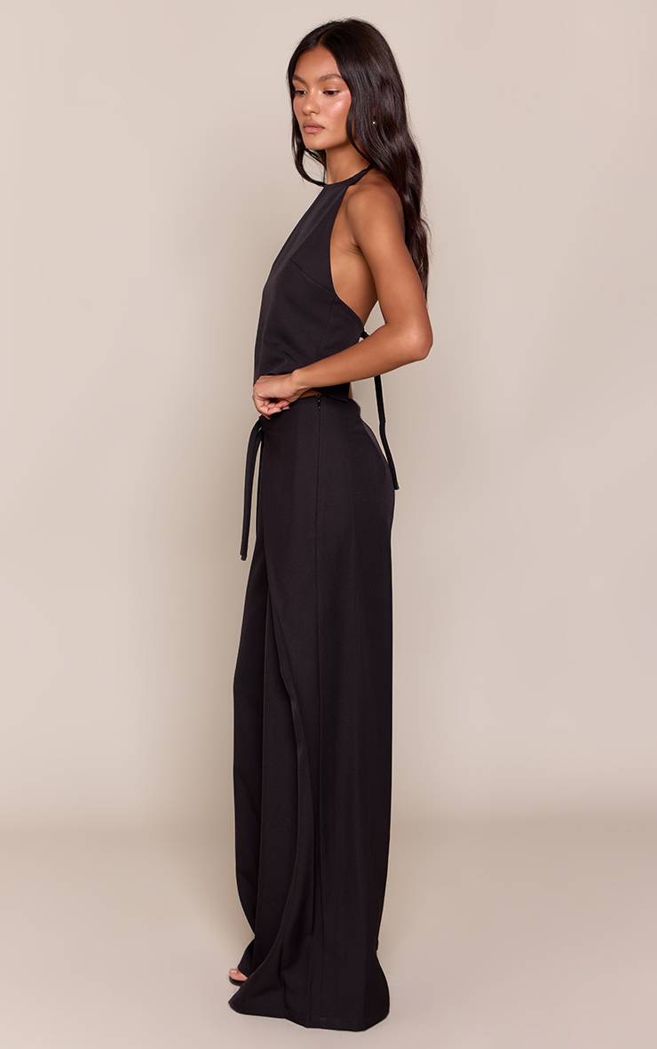 Noir Pantalon Tailleur Coordonné À Détail Boucle Et Superposition