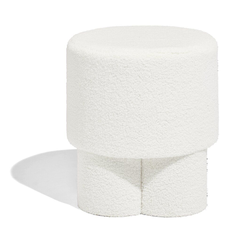 Tabouret rond en tissu bouclette blanc 42x40 cm