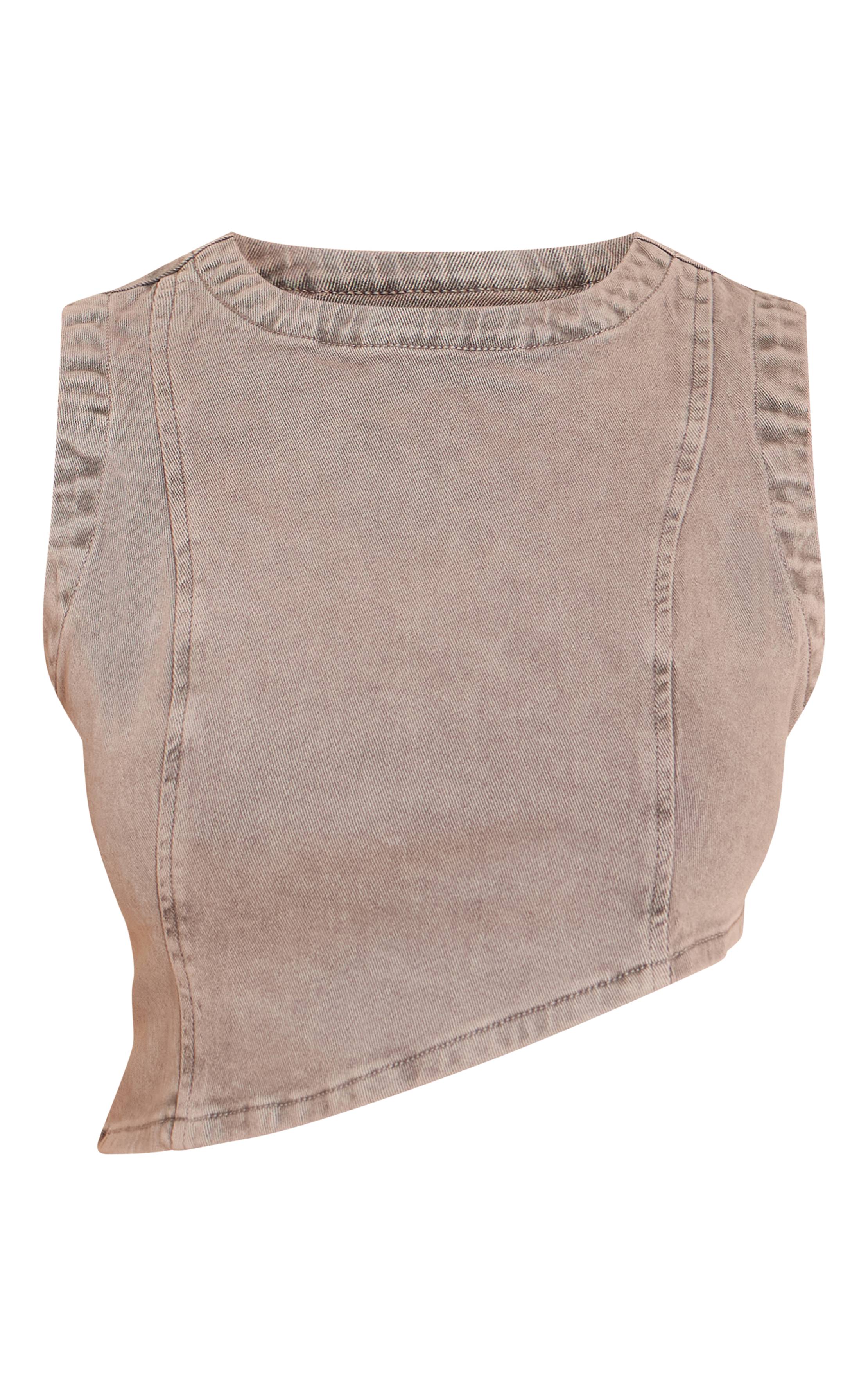 Champignon Top Court Asymétrique En Denim Extensible Délavé Shape