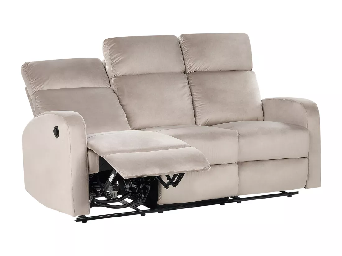 Canapé 3 places inclinable électrique en velours beige VERDAL