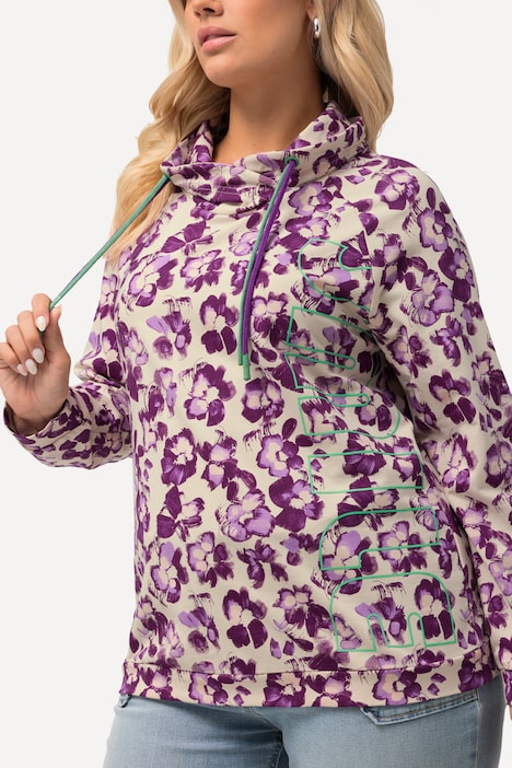 Sweatshirt, Blüten, Stehkragen, Raglan-Langarm
